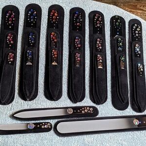 🆕SET OF 3 Black Nail Files - W/BEAUTIFUL SWAROVSKI CRYSTALS - MULTIPLE COLORS
